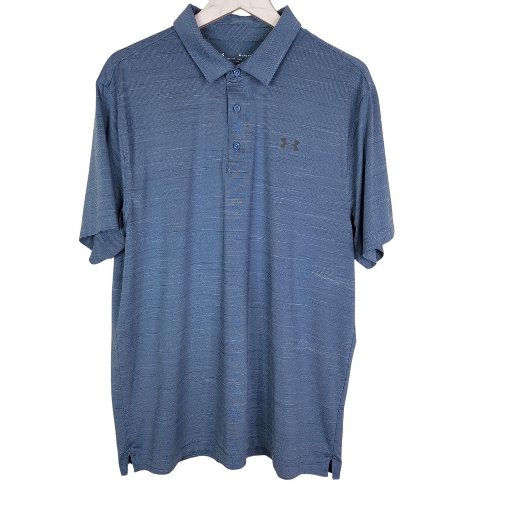 UNDER ARMOUR HeatGear Polo Shirt Mens XL Blue Stripe Golf Performance Casual‎